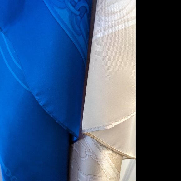 Ralph Lauren 2-Scarf Silk Set: Royal Blue + Champagne | 42” Square | New - Picture 2 of 10